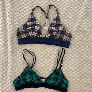 Two Plaid Bras Bralettes Aerie and Free Press Lg